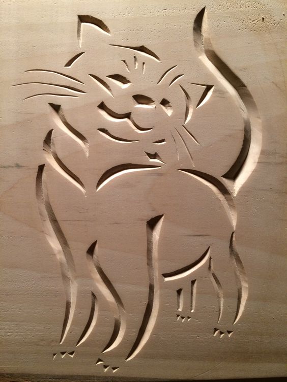 cat wood carving