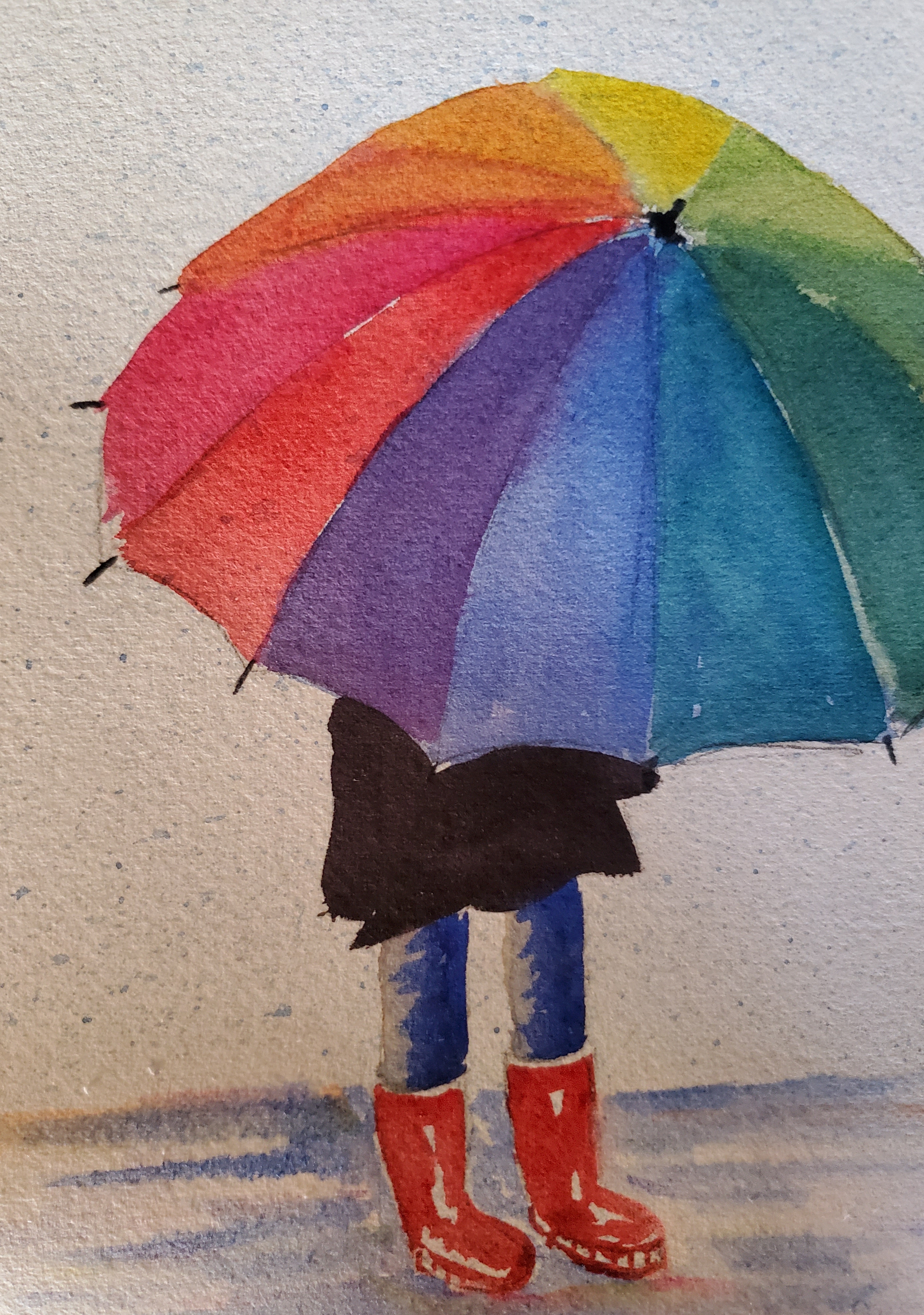 watercolor child under umbrella