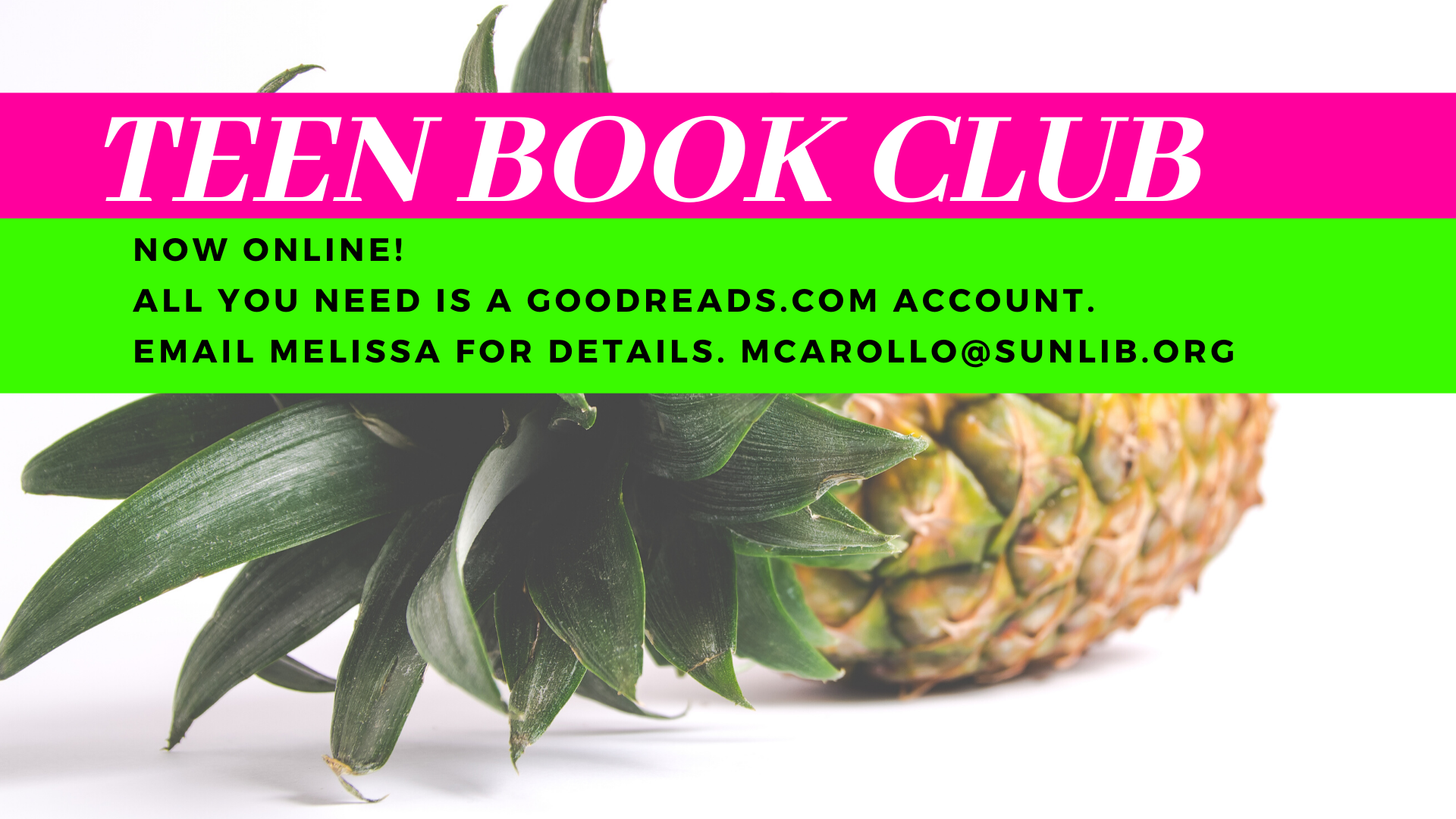 teen book club poster featuring a pineapple