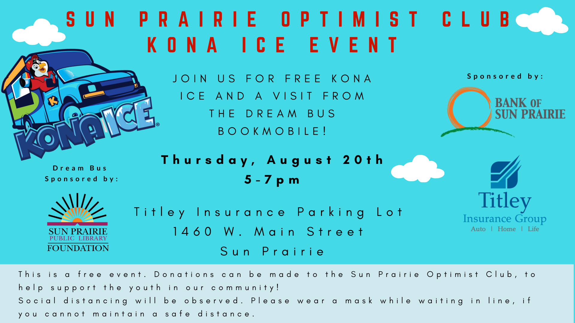 Optimist Club Kona Ice Fundraiser with Dream Bus bookmobile