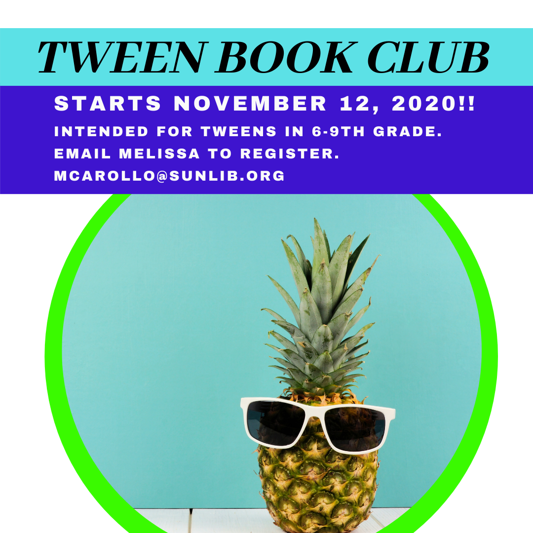 ad for Tween book club featuring a pineapple wearing sunglasses.