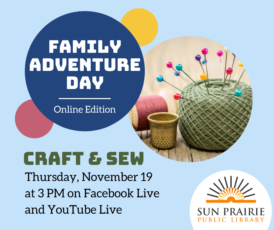 Craft and Sew with Ms. Sammy on Thursday, Nov. 19, photo of ball of yarn with pins in it.