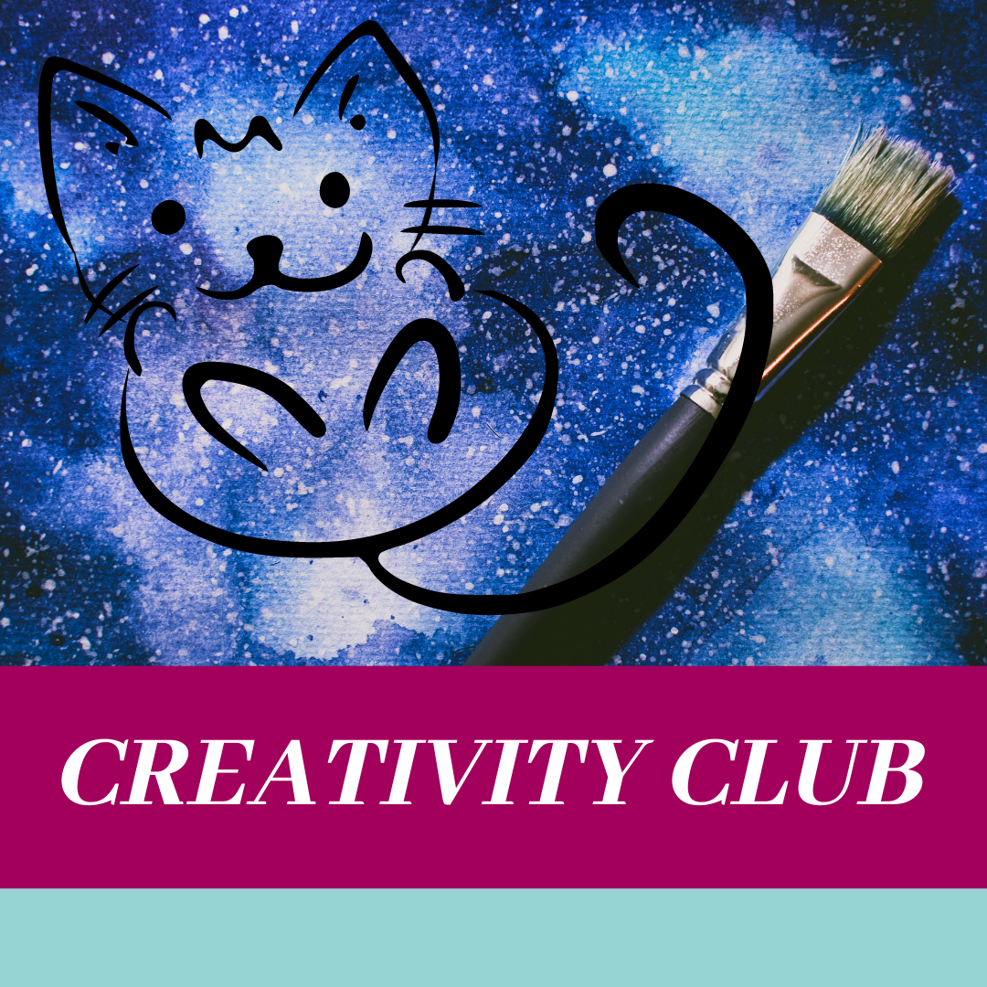 logo for creativity club featuring a cat and a paint brush