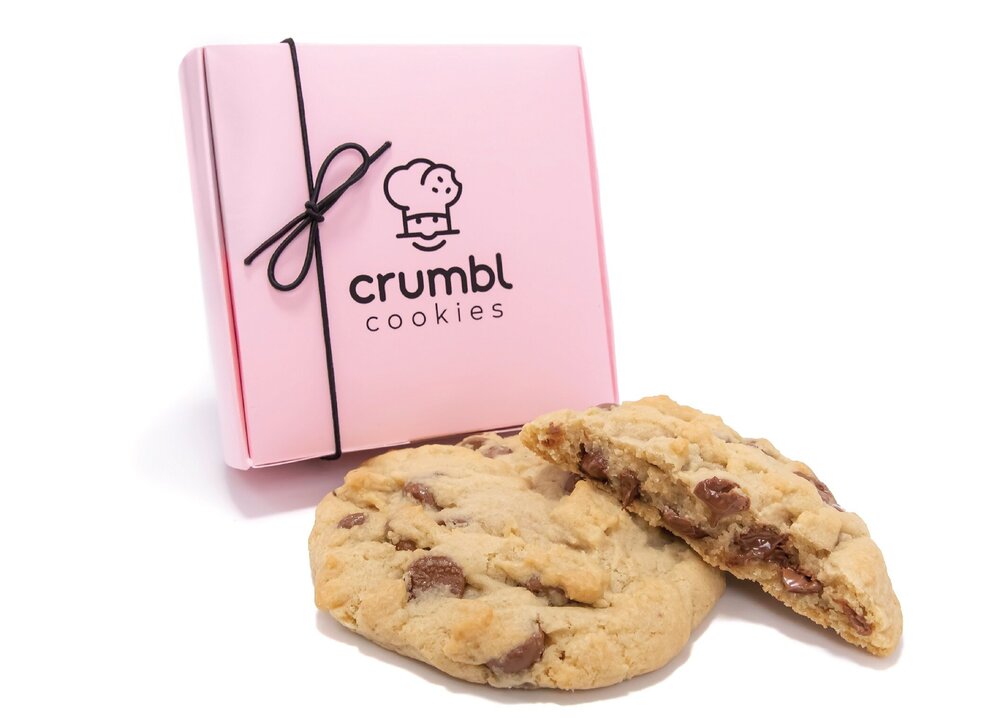 Crumbl cookies and pink box