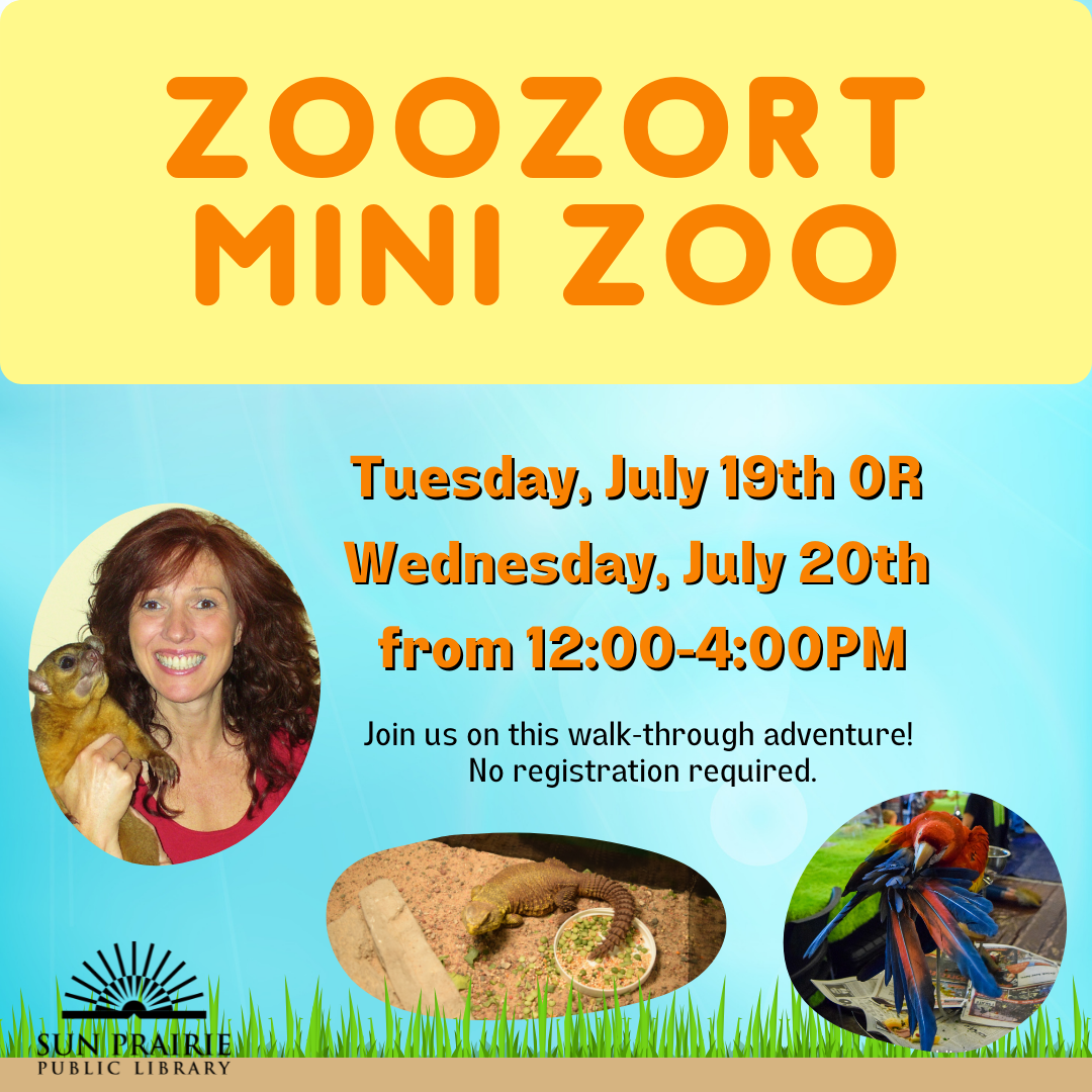 Zoozort Mini Zoo. Tuesday, July 19 or Wednesday, July 20 from 12-4 PM. 