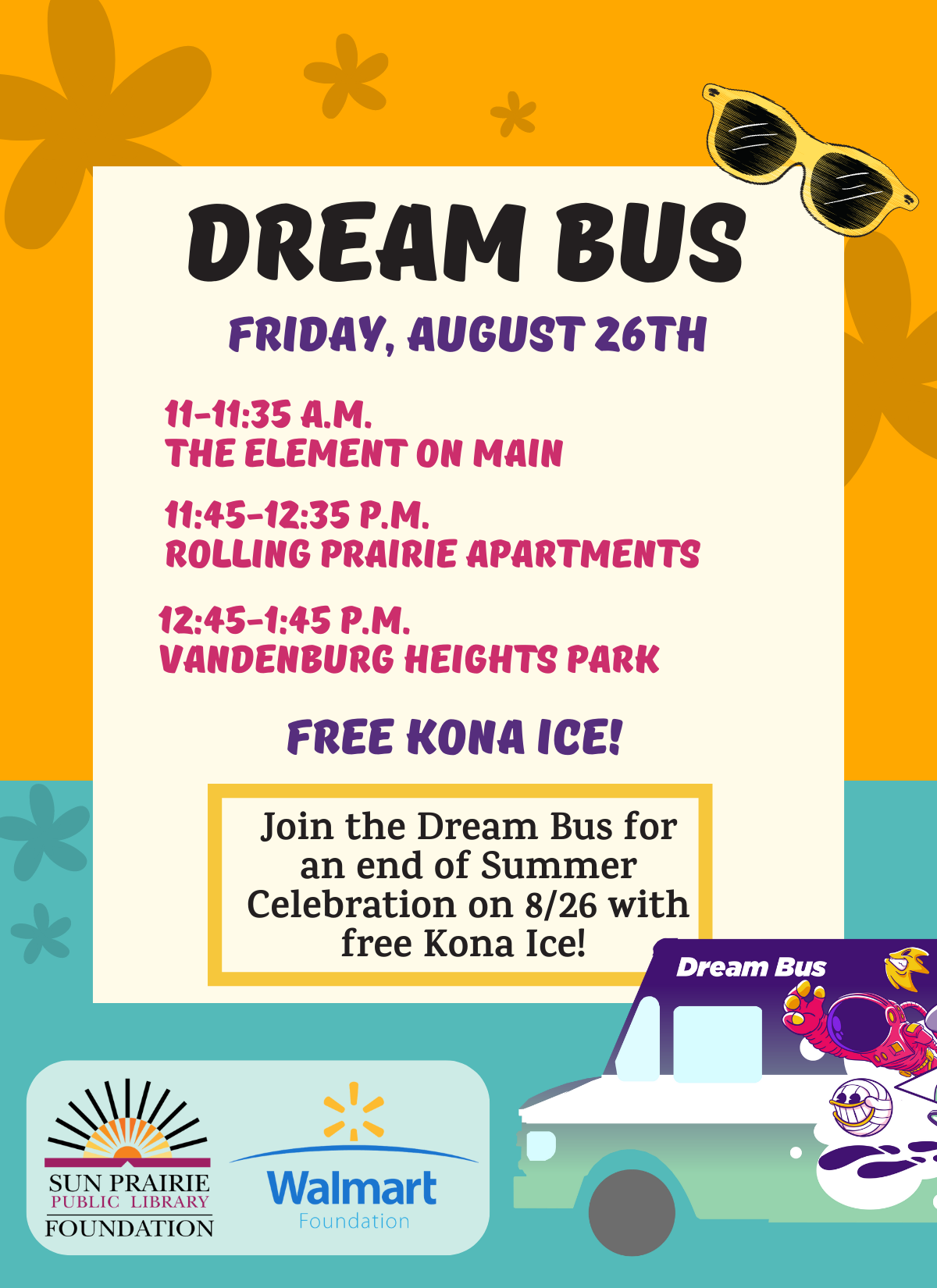 A flyer advertising the Dream Bus End of Summer Celebration