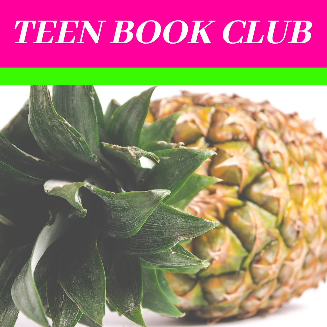 logo for Teen Book Club featuring a pineapple on its side