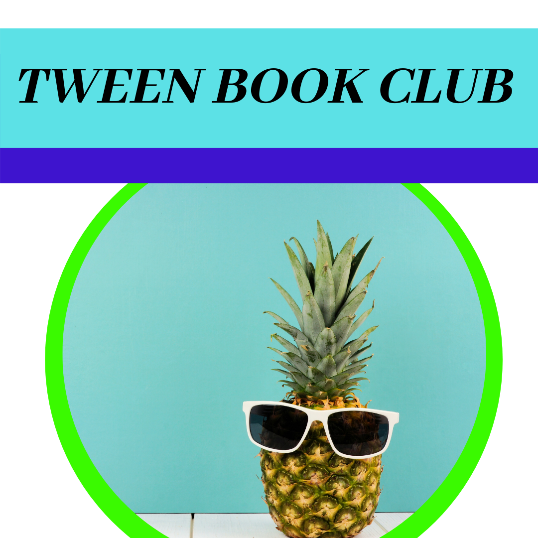 logo for Tween Book Club featuring a pineapple wearing sunglasses
