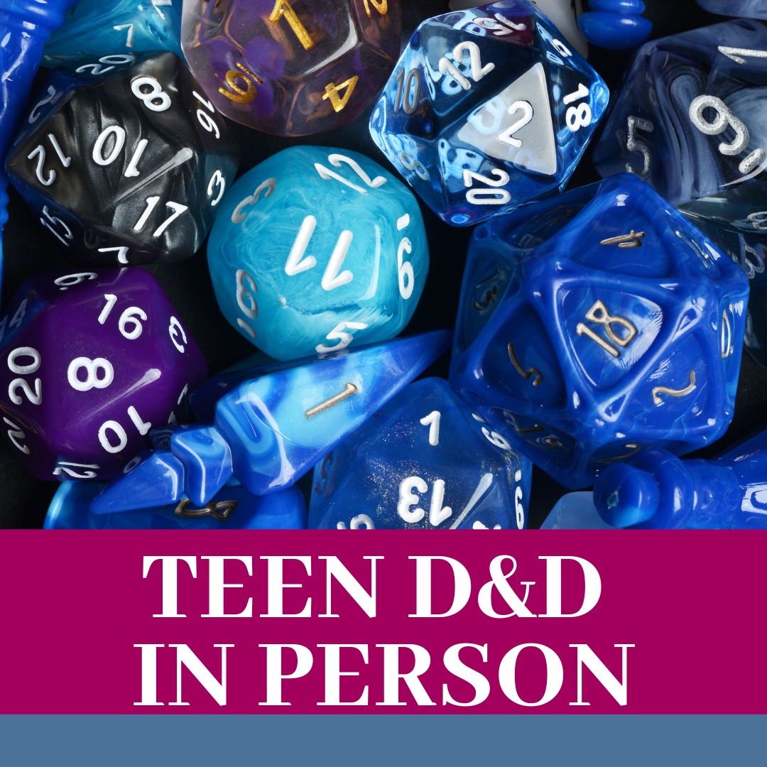 logo for Teen D&D in person featuring dice