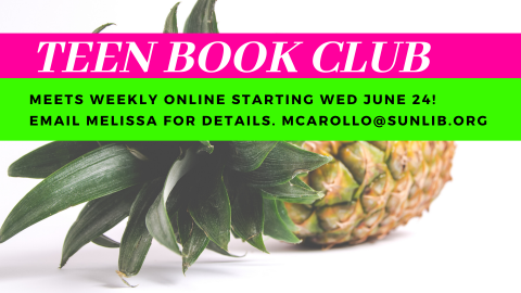 poster advertising teen book club featuring a picture of a pineapple