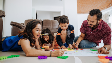 Family playing a game