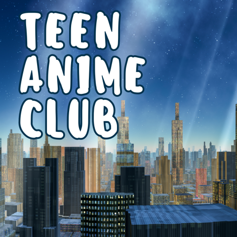 Teen Anime Club, drawing features a city skyline at night
