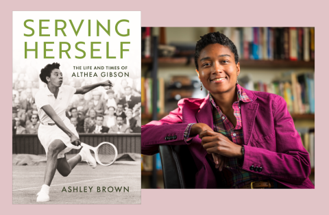 Author Ashley Brown and book cover for Serving Herself