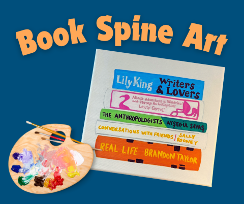 Painting of book spines with paint palette