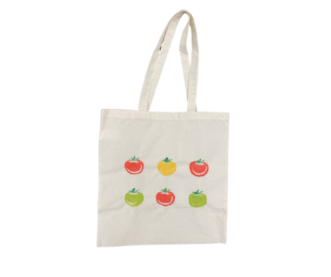Tote bag stenciled with tomatoes