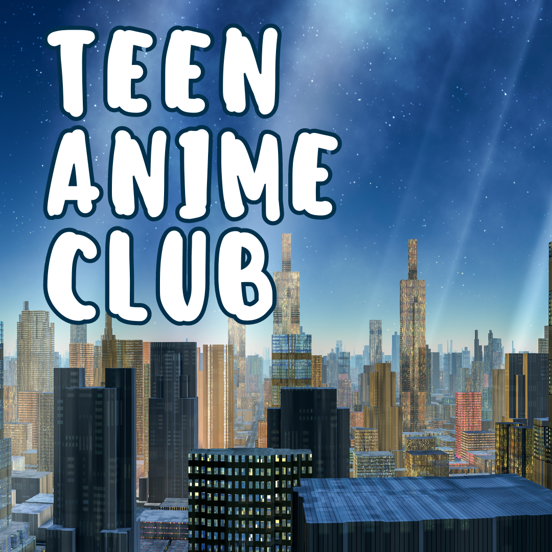 Teen Anime Club image featuring animated city skyline